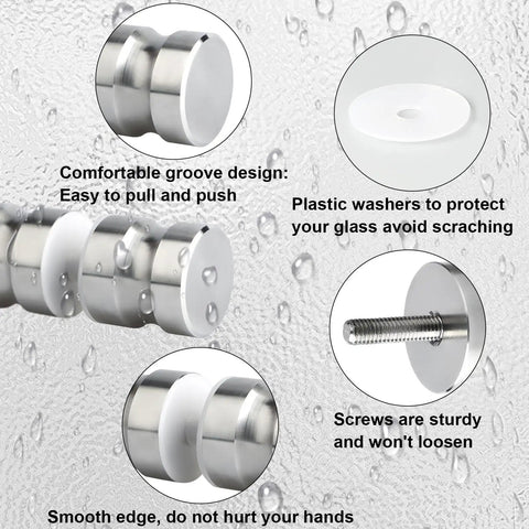 Components of Shower Glass Door Handle For Sliding Doors, Double-Sided Back-To-Back Pull Hardware, SUS304 Stainless Steel Brushed Nickel Finish, Fits 3mm To 15mm Glass