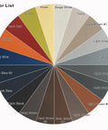 Color swatch chart displaying options for Heavy Duty Self Adhesive Leather And Vinyl Repair Tape 3X60 Inch in various shades.