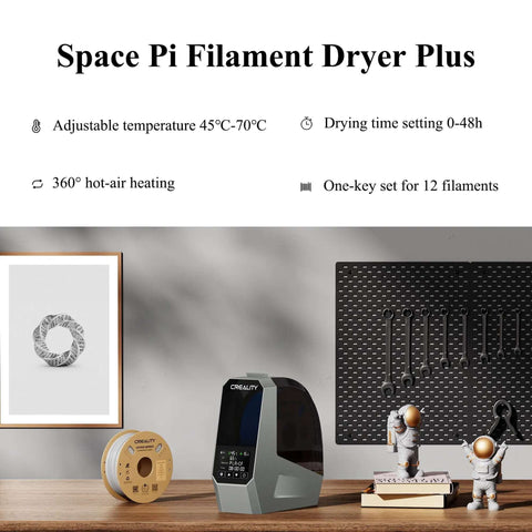 3D Printer Filament Dryer And Storage Box With 360 Degree Hot Air Circulation 80W PTC Heater on desk next to filament spools