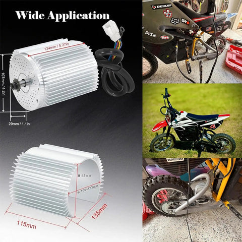 72V 3000W BLDC Electric Motor For Go Karts Scooters And Motorcycles 5800RPM Brushless Mid Drive Aluminum Body Air Cooled shown in various uses
