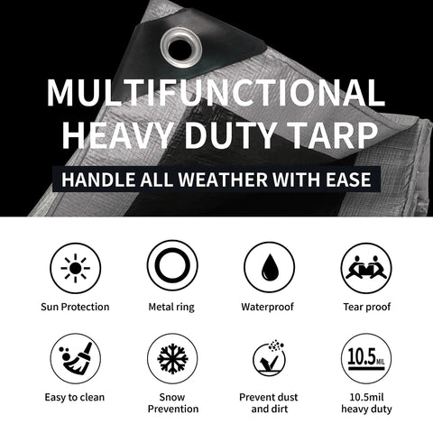 Heavy Duty Tarp Set 4x6 Feet 2 Pack 10.5 Mil Waterproof with metal grommet and multifunctional features for weather protection