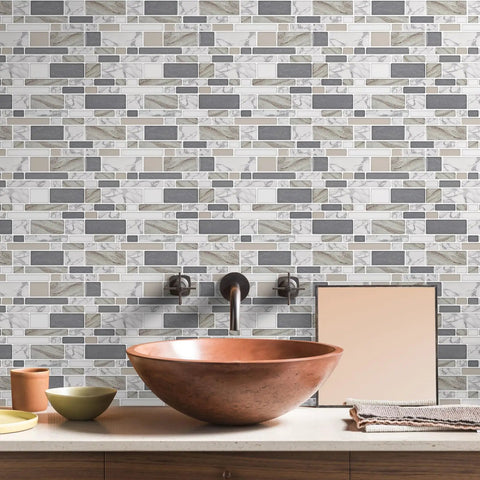 Peel And Stick Backsplash Tiles For Kitchen And Bath, 12 By 12 Self Adhesive Wall Tiles, 10 Sheets In Black And Brown on kitchen wall
