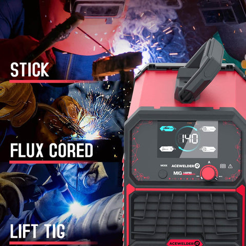 3 In 1 Flux Core Mig Welder 140A Portable 110V Inverter with Mig Lift Tig Stick Welding Synergic Control LED Display