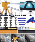 Paintless Dent Repair Kit With Adjustable Width Dent Lifter And Bridge Puller, 45-Piece Glue Tab Set And Glue Gun For Car Body, Motorcycle, And Refrigerator Dents, Easy Durable Dent Removal For DIYers; gold lifter, glue tabs, bag