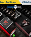 AltitudeCraft storage solution comparison showing organized tool storage versus messy arrangement in tool drawer