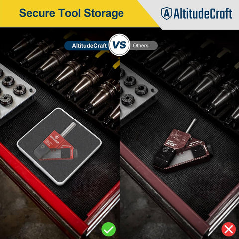 AltitudeCraft storage solution comparison showing organized tool storage versus messy arrangement in tool drawer