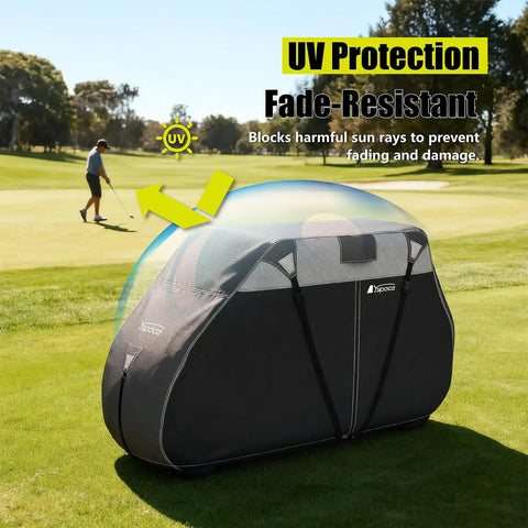 Built Tough Heavy Duty 600D Golf Cart Cover For 2 Plus 2 Seats Universal Fit Waterproof With Reflective Strips on golf course