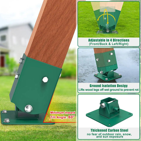 Heavy Duty A-Frame Swing Set Middle Bracket Kit With Four Swing Leveling Bases For 4x4 Posts And 4x6 Beam, DIY Swingset Hardware For Easy Install, Fits Standard Wood Beams And Posts