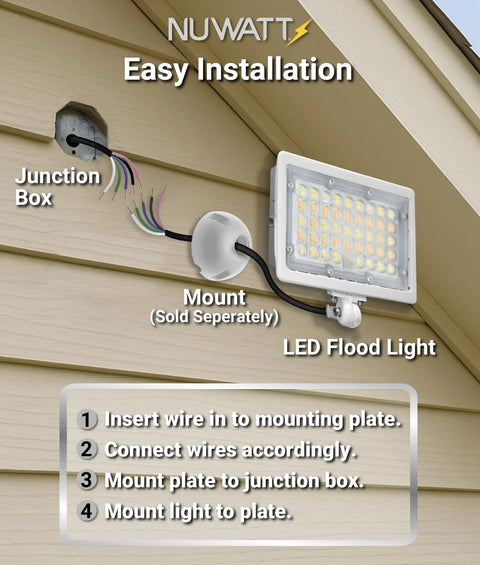 Installation guide for Heavy Duty 50W LED Flood Light With 3CCT 3000K 4000K 5000K IP65 Waterproof Outdoor Security Floodlight 7050LM.