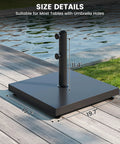 Outdoor Umbrella Base 42Lbs With Stainless Steel Tube, Heavy Duty Cement-Filled Square Metal Stand by poolside