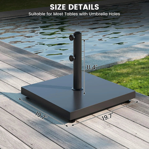 Outdoor Umbrella Base 42Lbs With Stainless Steel Tube, Heavy Duty Cement-Filled Square Metal Stand by poolside