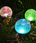 Solar Outdoor Cracked Glass Ball Lights Color Changing Garden LEDs for Path Patio Yard 3 Pack Pathway Lights glowing at night