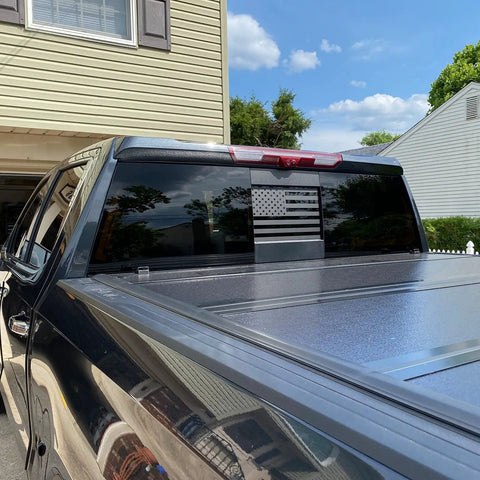 Dodge Ram Rear Window American Flag Decal Matte Black USA Flag Sticker For Truck Back Sliding Window Fits 2009 To 2026