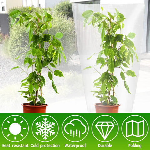 Six Pack Clear Winter Plant Covers For Outdoor Frost Protection 27.6 X 43.3 Inch Plastic Garden Shelter Bags Waterproof Frost Cloth For Greenhouses Protect Plants From Rain Cold And Frost
