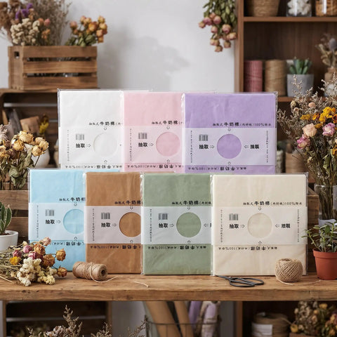 Boss Florist Pop Up Tissue Sheets For Flowers 266 waterproof bouquet paper in various colors on display table