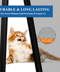 Magnetic Screen Door Fits 32x80 Inch Door, 34x81 Mesh, Scratch Proof Polyester, with playful cat behind the mesh