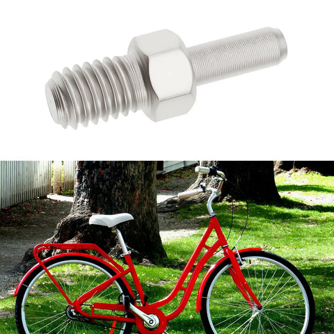 12 Pack M5 Bicycle Chain Breaker Replacement Pins 4.9x3.1x19.3mm for bike chain tool, visible silver pin and red bicycle.