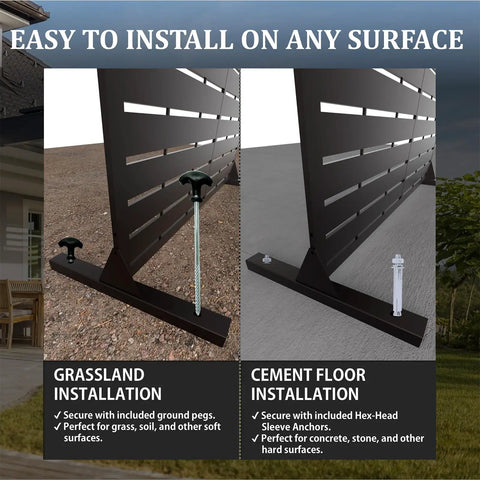 Easy to install Six Foot Outdoor Metal Privacy Screen Freestanding Privacy Fence Room Divider for versatile surfaces.