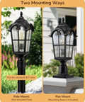 Large Size Dusk To Dawn Outdoor Post Light With Photocell Sensor, 21.9 Inch Tall Hardwired Pole Lamp, shown in pole and pier mount options