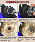 14 Piece Wood Carving Disc Set For 4 Inch Or 4 And A Half Inch Angle Grinders Includes Chainsaw Disc 12 Tooth Shaping Disc 60 And 80 Grit Flap Wheels Five Eighth Inch Adapters Universal Wrench For Cutting Grinding Shaping And Sanding installation guide with detailed steps.