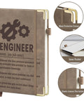 Leather A5 Journal For Engineers With 200 Lined Pages, Inner Pocket And Pen, Durable Hard Cover With Engineer Motifs