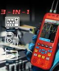 2 Channel Digital Handheld Oscilloscope With 50MHz Bandwidth And 250MSaS Real Time Sampling, 20,000 Counts Multimeter, And 7 Waveform Signal Generator shown in use