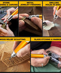 Rugged Micro Pneumatic Air Pencil Die Grinder featuring smooth thumb throttle used for stone polishing and carving.