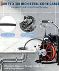Heavy Duty 450 Watt Electric Drain Auger Machine Featuring 1850 RPM Motor Power And Extended One Hundred Foot Solid Steel Cable for navigating pipes.