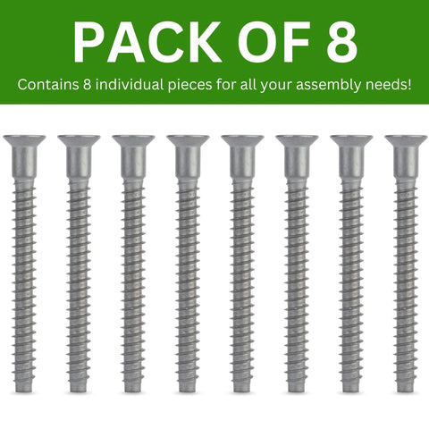 Confirmat Screw Replacement Kit For Flat Pack Furniture 7.0mm Diameter 2.4 Pitch 70mm Or 56 To 58mm Length 4mm Hex Recess Zinc Nickel Steel Pack Of 8 Part 131348 Compatible, showing eight screws