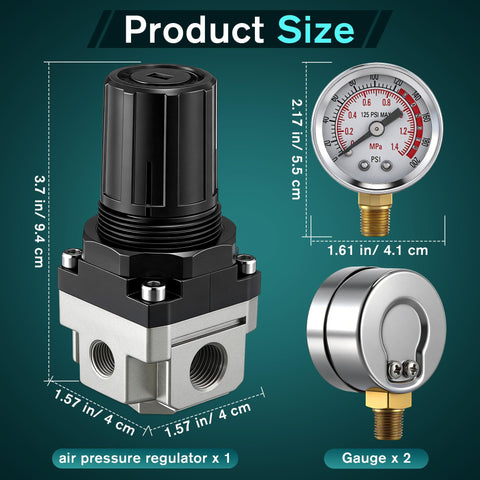 Product image of Air Regulator With 0 To 200 Psi Gauge And Four Port Adjustable Regulator, Fits Craftsman DeWalt DeVilbiss Air Compressors