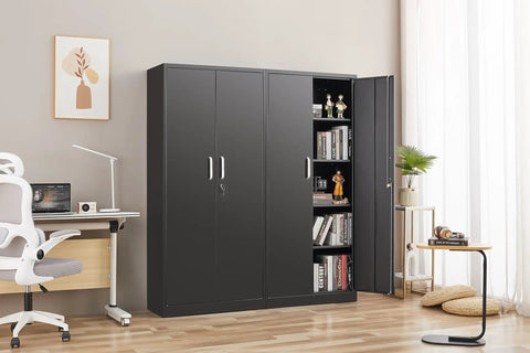 Beefy Heavy Duty Metal Storage Cabinet With Adjustable Shelves And Lockable Doors Tall 71 Inch Black Garage And Kitchen Pantry Cabinet