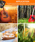 79 Piece Guitar Maintenance Kit with guitars in nature settings for string instruments like bass, mandolin, banjo, ukulele.