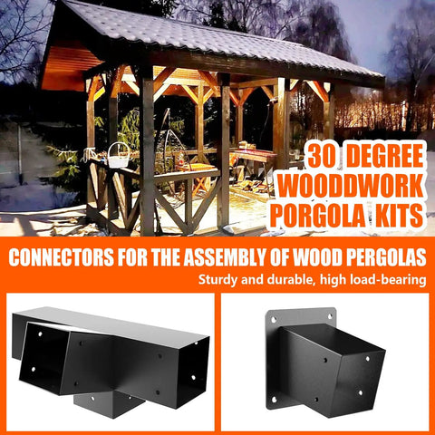 30 Degree Slanted Roof Pergola Bracket Kit 4 Way Angled Corner Bracket With Wall Mount Post Base For 4x4 Lumber Rugged Pro Grade Build Black Powder Coated For Pergolas Gazebos Porches 2 Pack