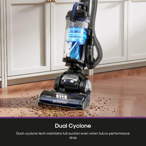 Eureka Dual Cyclone Bagless Vacuum Cleaner With Anti-Tangle Brush Roll For Pet Hair And Carpet. Powerful Suction, Lightweight Cleaning Solution For Homes. Easy Empty Dust Cup, Complete Accessory Set For Whole House Maintenance. Sleek Blue Design, Quiet