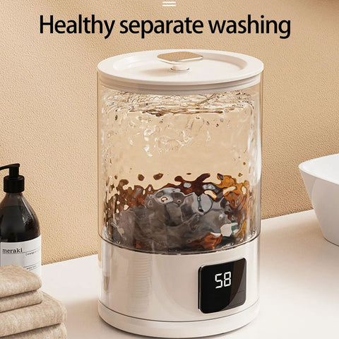 Portable Cordless Washing Machine For Socks And Delicates 3000Mah Battery Hands Free Mini Laundry Scrubber in action with clear water.