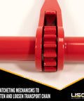 Close-up of ratchet mechanism from Heavy Duty Ratchet Load Binder Set Four Pack For Flatbed Trailer Or Truck with 13k WLL
