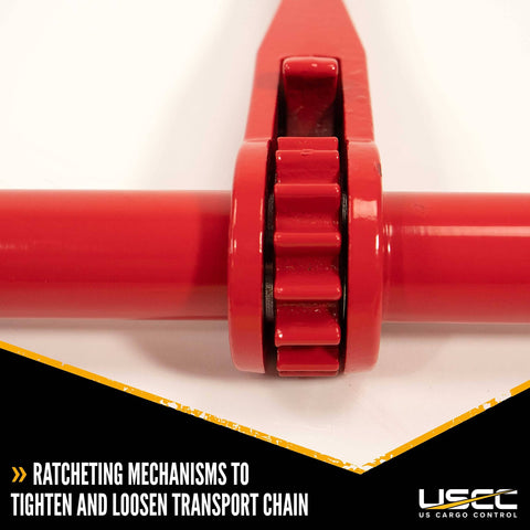 Close-up of ratchet mechanism from Heavy Duty Ratchet Load Binder Set Four Pack For Flatbed Trailer Or Truck with 13k WLL