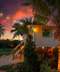Tropical scene with 72 Ft Outdoor String Lights Kit With 30 Edison Style Bulbs And 24 Hanging Sockets Heavy Duty Weatherproof