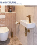 Wall Mounted Bathroom Sink 15x7 Inch Small Ceramic Rectangular Vessel Basin With Right Hand Faucet Hole Space Saving White