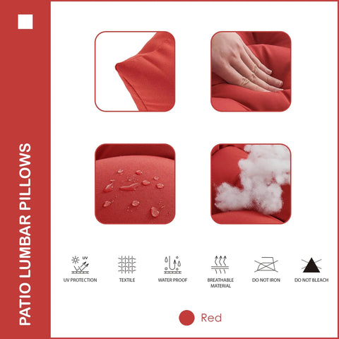 Indoor Outdoor Lumbar Pillows Set Of 2 For Patio Furniture All Season Waterproof Cushions 12 By 20 Inches Red Polyester Stain Resistant And Colorfast Perfect For Indoor Or Outdoor Use, detailed features and close-up.