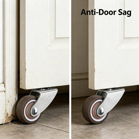 Tough As Nails One Half Inch Caster Wheels Set Of Four Hella Smooth Rubber sliding door wheels shown adjusting door height for anti-sag.