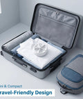 Portable Mini Ultrasonic Washing Machine For Everyday Laundry And Kitchen Prep This Compact Auto Cycle Device is shown packed in a travel suitcase.