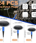 On The Go Roadside Tire Patch Kit With 24 Plugs In Sizes 1.42 1.81 And 2.36 In, featuring tire plugs and tire in background