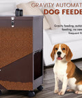 Rock Solid Gravity Dog Food Dispenser For Large Breed Pups 45 Lb Capacity Weather Resistant Galvanized Metal self feeding station with smooth rolling wheels and clear viewing window.