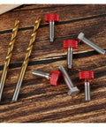 Spring Plunger Quick Release Pins Kit With Knurled Stainless Handle M6 Lock Pins 4 heavy duty steel components on wood surface