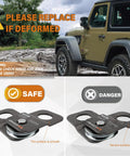 Rugged Heavy Duty Winch Snatch Block For Off Road Recovery, 10,500 Lbs Working Load Limit, 13,500 Lbs Breaking Strength, caution sign.