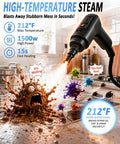Quick 15 Second Heat Up Handheld Steam Cleaner With High Pressure For Deep Cleaning Grease And Grout Stains Without Harsh Chemicals Compact Portable Design demonstrating steam blasting away mess.