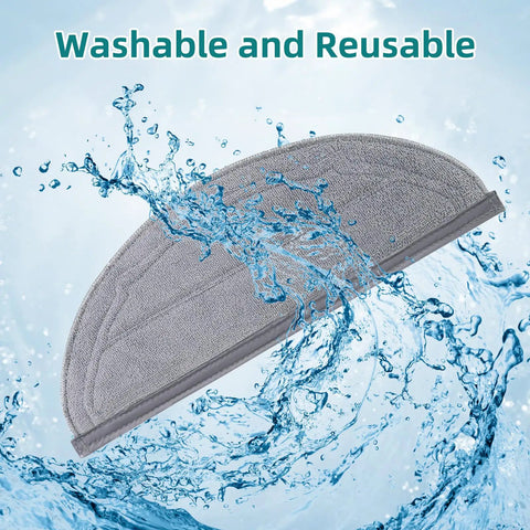 Six Pack Reusable Microfiber Mop Pads For Q10 S5 And Q10 S5 Plus Q10 VF Series Q10V Q10V Plus S8 Pro S8 Pro Plus Robotic Vacuum Cleaners Durable Washable For Sticky Dust Debris And Pet Hair gray microfiber mop pad with water splash