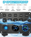 All In One 5 Gang Rocker Switch Panel With Type C And QC 3.0 USB Digital Voltmeter 12V Outlet Pre Wired With Circuit Breakers