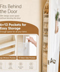 Real Deal Heavy Duty Over The Door Storage Rack With Six Tier Hanging Mesh Pockets crafted solid, showing 6 large and 13 mesh pockets for storage.